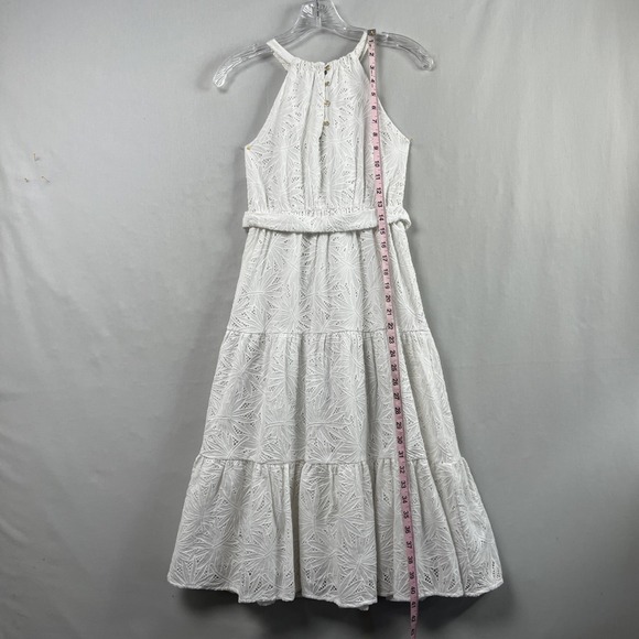 Michael Kors Dress Womens 10 Halter Eyelet White Tiered Belted Beach Coastal - Picture 8 of 16